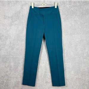 Argent Flex Waist Trouser Sz 0 Teal Blue Performance Cotton Ankle Slim Straight‎
